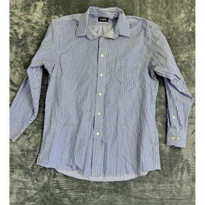 Chaps Regular Fit Blue & White Striped Button-Down Shirt Mens 16 32/33